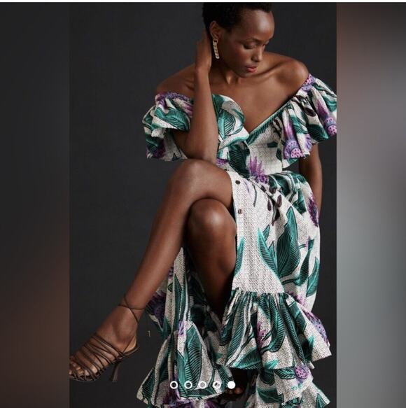 Sika X Anthropologie Dresses & Skirts - SIKA x Anthropologie Ruffled Off Shoulder Printed Long Maxi Dress Gown 0